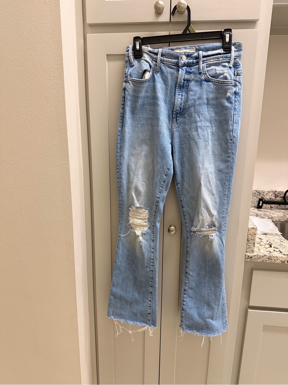 MOTHER Light Blue Distressed Wide-Leg Jeans - Picture 1 of 16